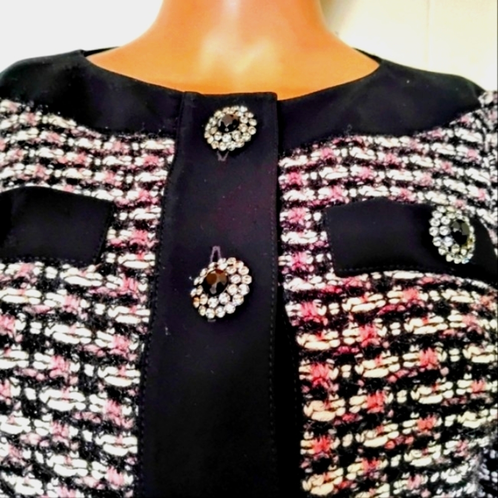 ST JOHN 2-6 BLACK PURPLE TWEED BOUCLE BLACK EYELASH METALLIC KNIT CRYSTAL JACKET - Picture 4 of 16